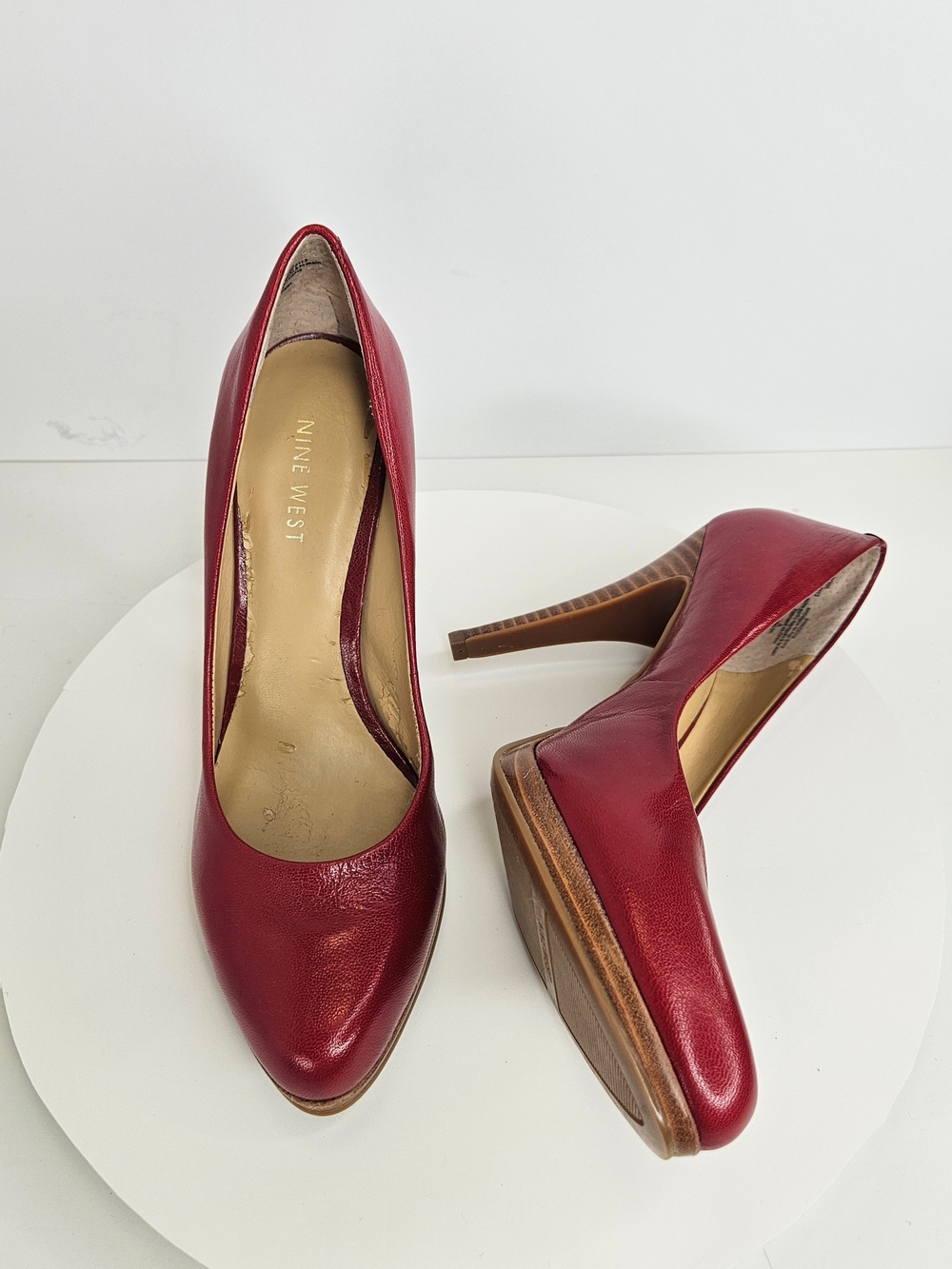 Nine West Red Leather Pumps Size 7 Pointed-Toe 4" Heels